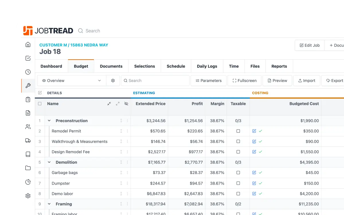 procore vs buildertrend vs jobtread estimating