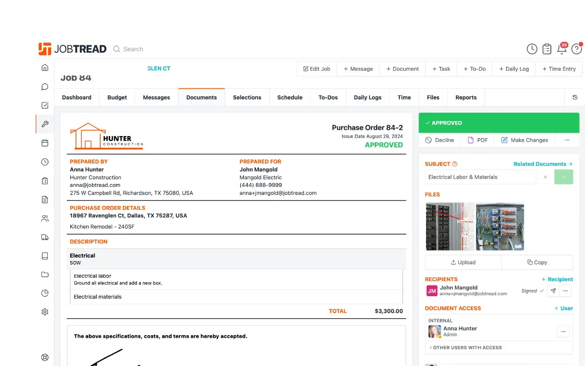 procore vs buildertrend vs jobtread purchase order